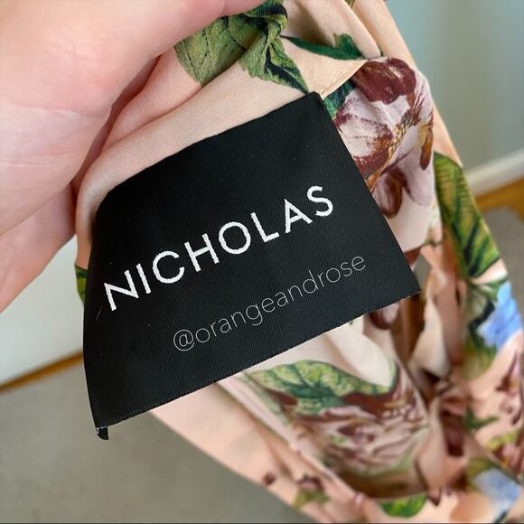 NICHOLAS Peach Pink Floral Print Silk Flare Sleeve Romper Long Sleeve 6 Small - Picture 3 of 16